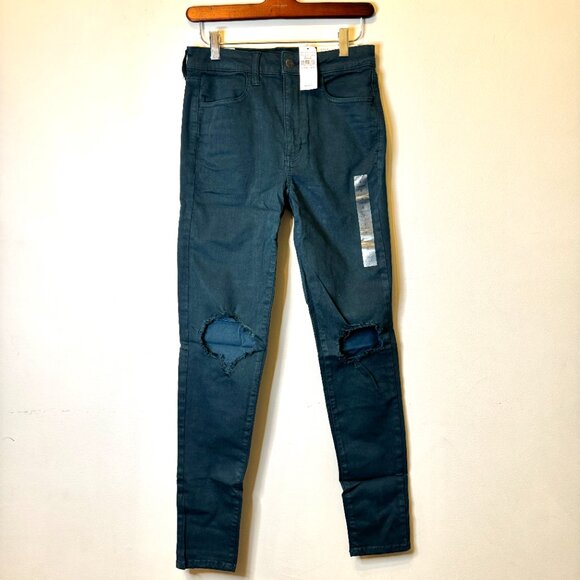 American Eagle Teal Super Hi-Rise Ripped Jegging Jeans Next Level Stretch Sz 6 - Picture 2 of 9